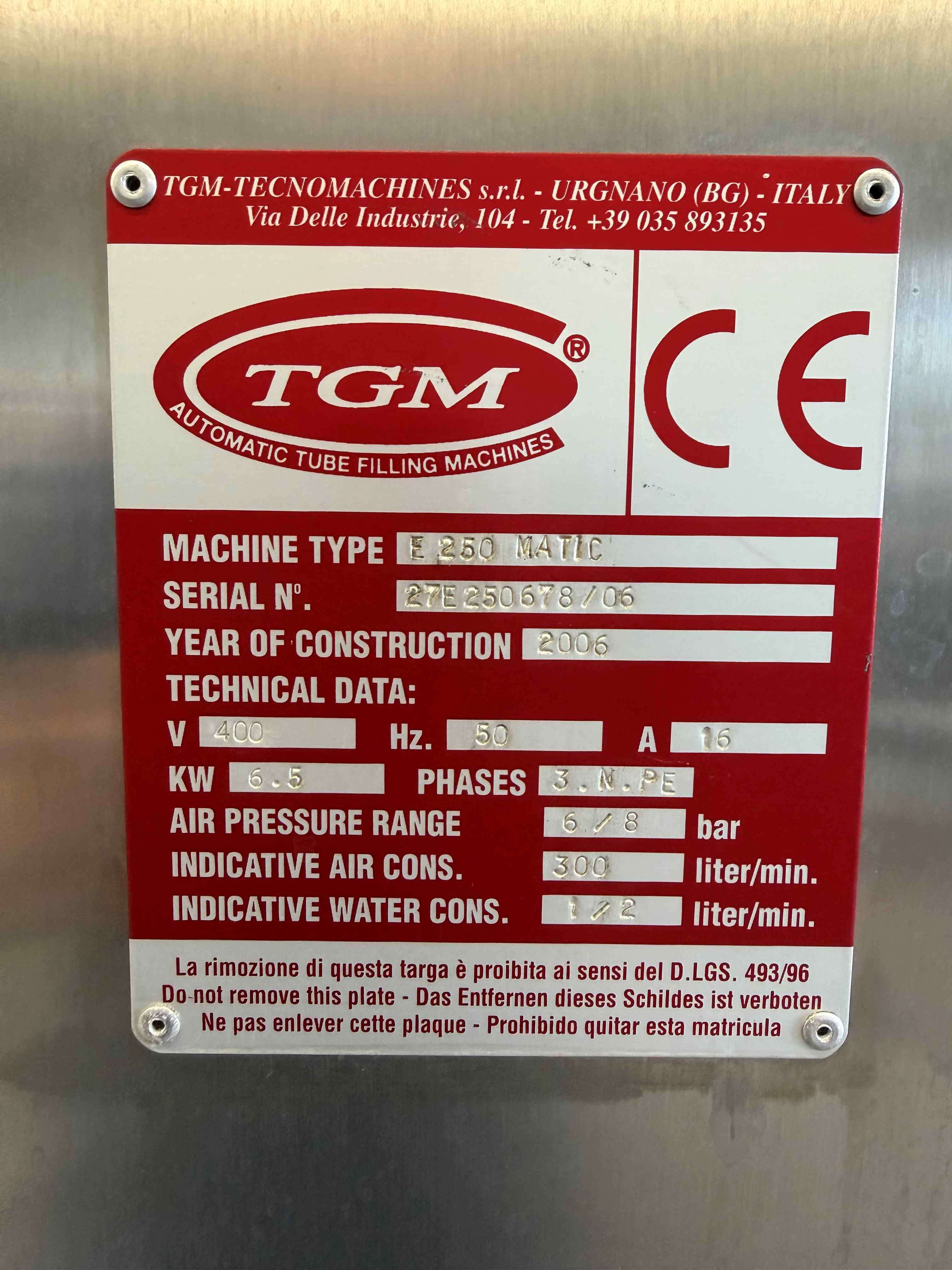 TGM E 250 MATIC tube filling and capping machine used 11