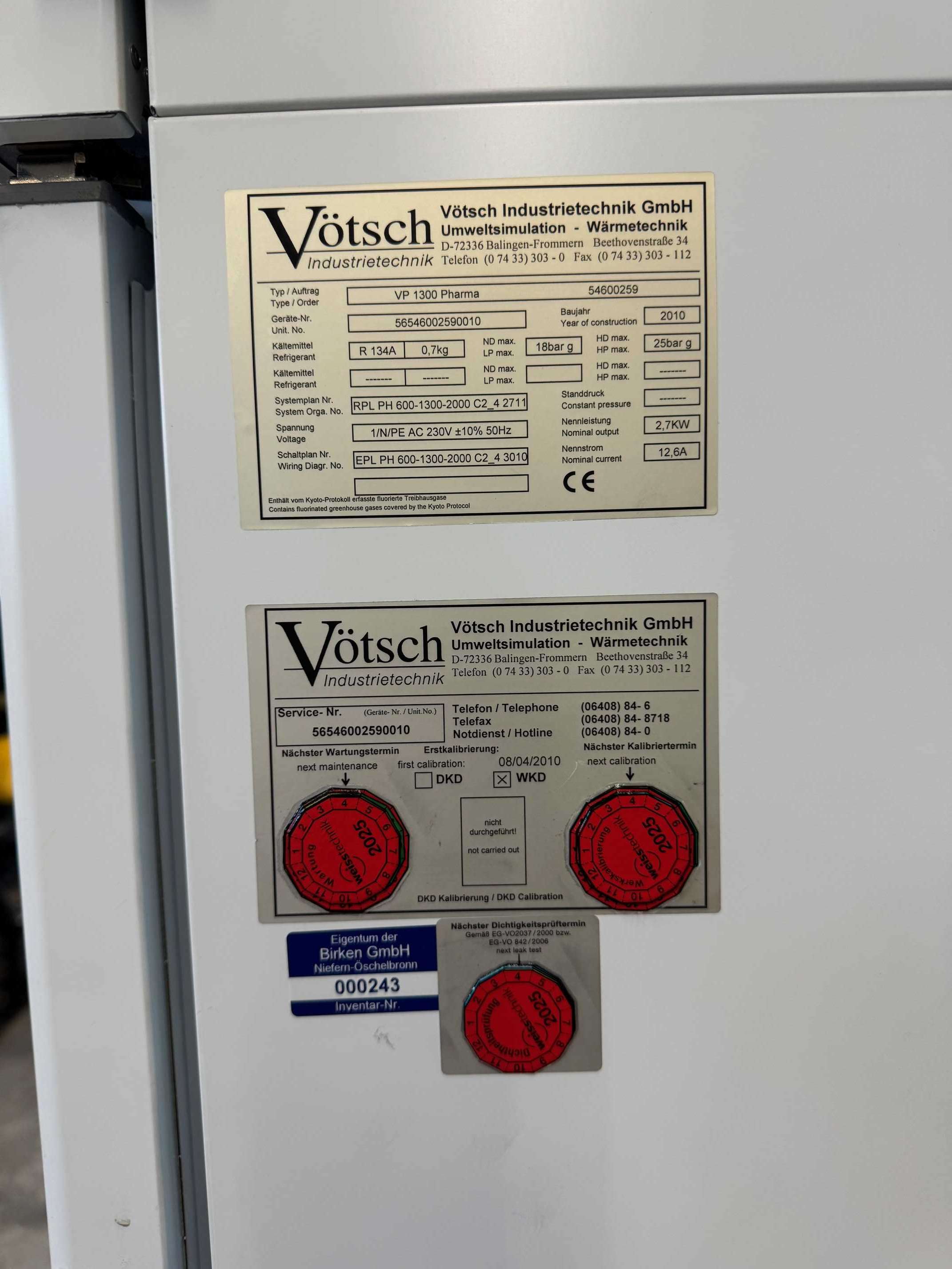 Test cabinet for stability tests 10